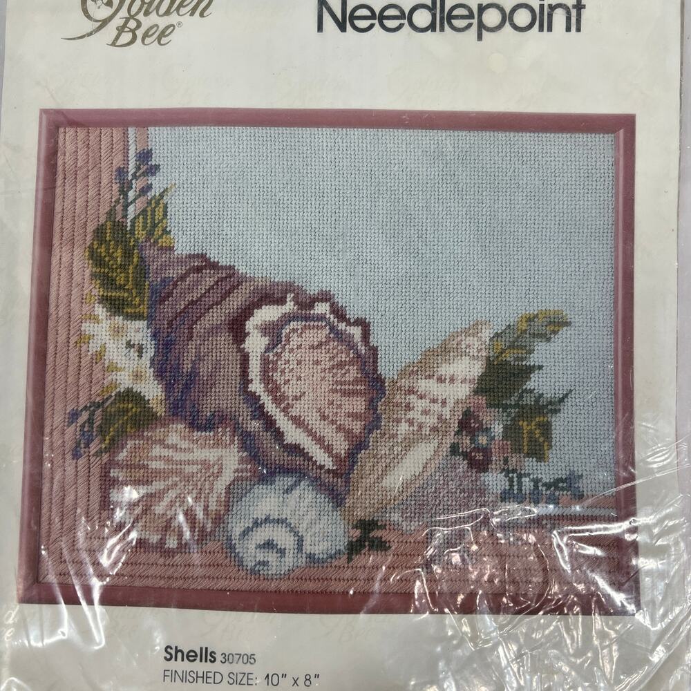 GOLDEN BEE Needlepoint Shells Seaside Coastal Wall Art Kit 10x8 Vintage NEW - Picture 5 of 7
